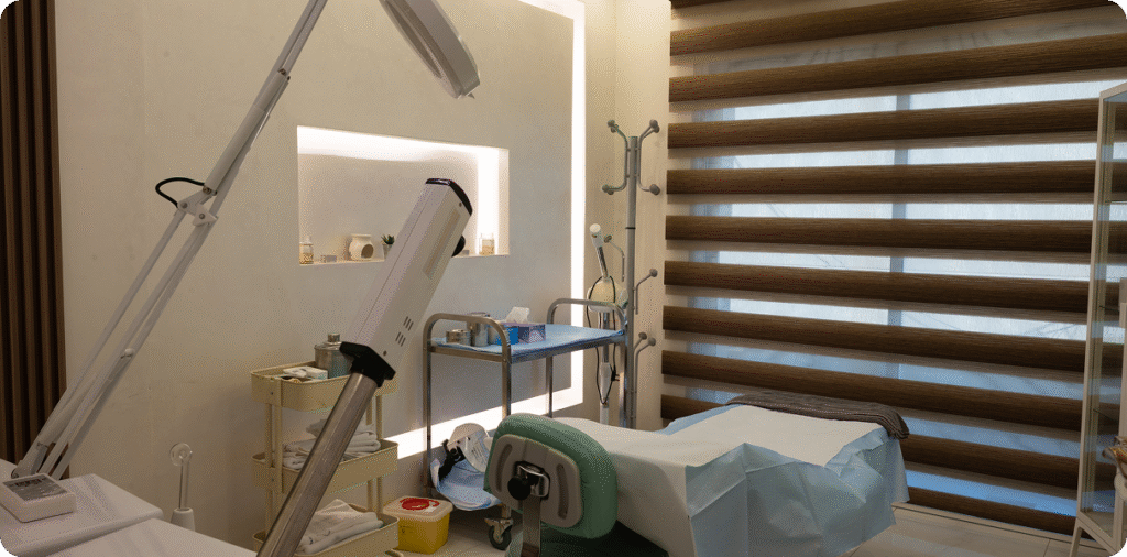 Dermatology and laser treatment room at Apollo Clinic Mahboula