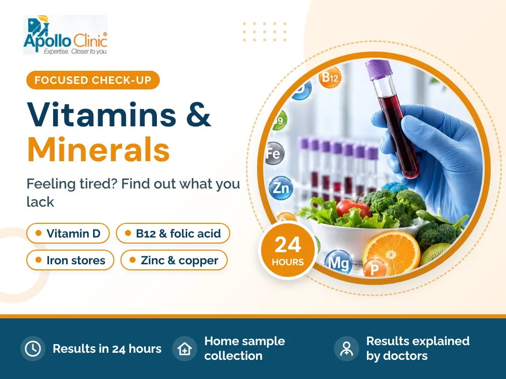 Vitamins & Minerals Check-Up package at Apollo Clinic Laboratory, Mahboula